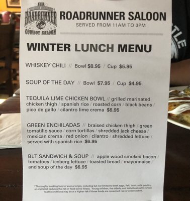 Menu photo 6 Roadrunner Saloon Las Vegas, NV