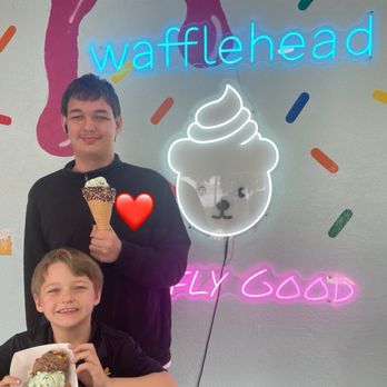 Wafflehead Ice Cream and Coffee - Two scoops in a sprinkle waffle cone - Ice Cream & Frozen Yogurt Near Me - Winter Park, Florida Wafflehead Ice Cream and Coffee - Two scoops in a sprinkle waffle cone - Ice Cream & Frozen Yogurt Near Me - Winter Park, Florida