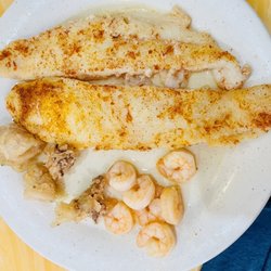 Hudson Buffet - Clockwise from the top: sautéed fillet of fish, shrimp, fried calamari