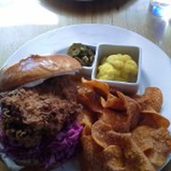 Inspiration Kitchens - Fired Chicken Sandwich. Best I have ever had, and probably the best thing on the menu. - New American Near Me - Chicago, Illinois Inspiration Kitchens - Fired Chicken Sandwich. Best I have ever had, and probably the best thing on the menu. - New American Near Me - Chicago, Illinois