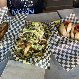 Picadillo Egg Roll, Funky Monkey Fries and Guajillo Pork Banh Mi