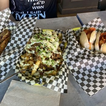 Saucy Porka - Picadillo Egg Roll, Funky Monkey Fries and Guajillo Pork Banh Mi - Pan Asian Near Me - Saint Louis, Missouri