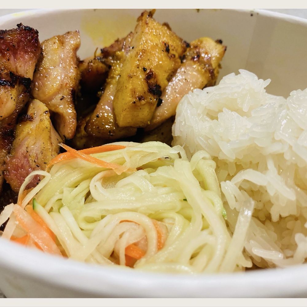 Sticky Rice - Gai Yang is a bbq chicken x rice x papaya salad. - Thai Near Me - Los Angeles, California Sticky Rice - Gai Yang is a bbq chicken x rice x papaya salad. - Thai Near Me - Los Angeles, California