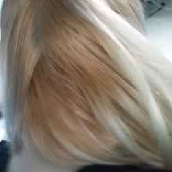 aSPArations Salon and Day Spa - Where she bleached my hair. Very brassy and obviously did not match color. The very light blonde is my original color compared to her work.
