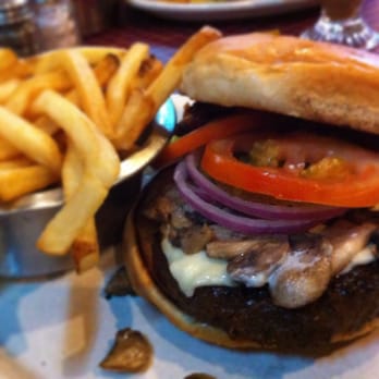 Angry Dog - The burger w/Swiss cheese, mushrooms & bacon. - Bars Near Me - Dallas, Texas