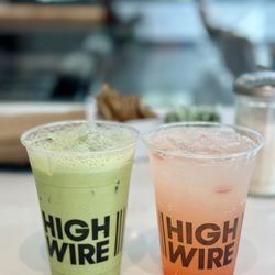 Highwire Coffee Roasters - 10/10/2024: 16z Unsweetened Iced Matcha Latte & Strawberry Lemonade (Seasonal)