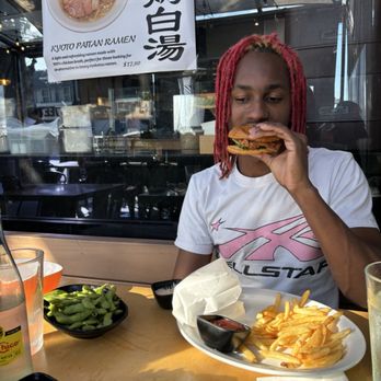 Anzu - Nuri enjoying his Karrage chicken sando - Japanese Near Me - Los Angeles, California