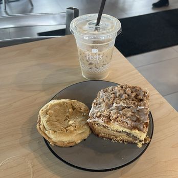 Whisk & Grind - Cookie on the left & coffee cake on the right with fancy coffee - Breakfast & Brunch Near Me - Cocoa Beach, Florida