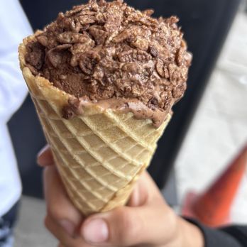 Milkbomb Ice Cream - Double chocolate scoop on a cone with chocolate pebbles - Ice Cream & Frozen Yogurt Near Me - Berkeley, California