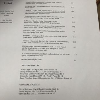 Chaak Kitchen - Menu - Cocktail Bars Near Me - Tustin, California Chaak Kitchen - Menu - Cocktail Bars Near Me - Tustin, California