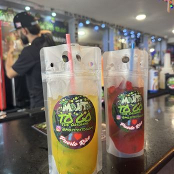 Mojito To Go - Mango mojito on the left and strawberry on the right. - Bars Near Me - San Juan, Puerto Rico Mojito To Go - Mango mojito on the left and strawberry on the right. - Bars Near Me - San Juan, Puerto Rico