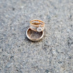 Kline's Jewelry - Hers: Double Rose Gold/Diamond wedding bands His: Rose Gold/Platinum wedding band