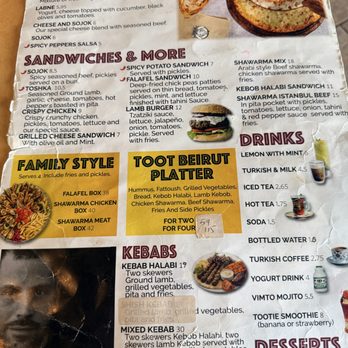 Toot Beirut - menu - Middle Eastern Near Me - Rogers, Arkansas