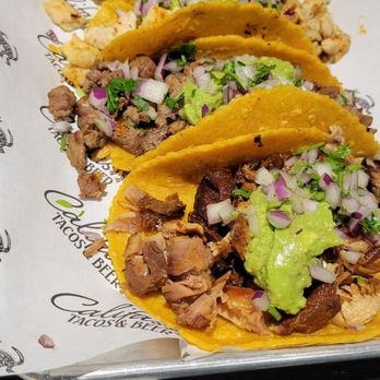 Califas Tacos & Beer - 1 carne asada, 1 pollo asado, 1 carnitas, and 1 adobada taco. - Tacos Near Me - Shenandoah, Texas Califas Tacos & Beer - 1 carne asada, 1 pollo asado, 1 carnitas, and 1 adobada taco. - Tacos Near Me - Shenandoah, Texas