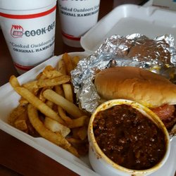 Cook Out - All this for under $7 cheddar burger with the shake Chili's as a side and fries