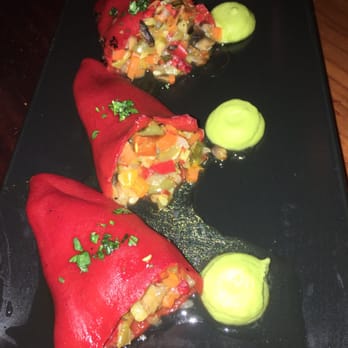 Sensi - Amazing stuffed roasted red piquillos peppers stuffed with honey and pea green sauce Fantastic! - Tapas/Small Plates Near Me - Barcelona, B Sensi - Amazing stuffed roasted red piquillos peppers stuffed with honey and pea green sauce Fantastic! - Tapas/Small Plates Near Me - Barcelona, B