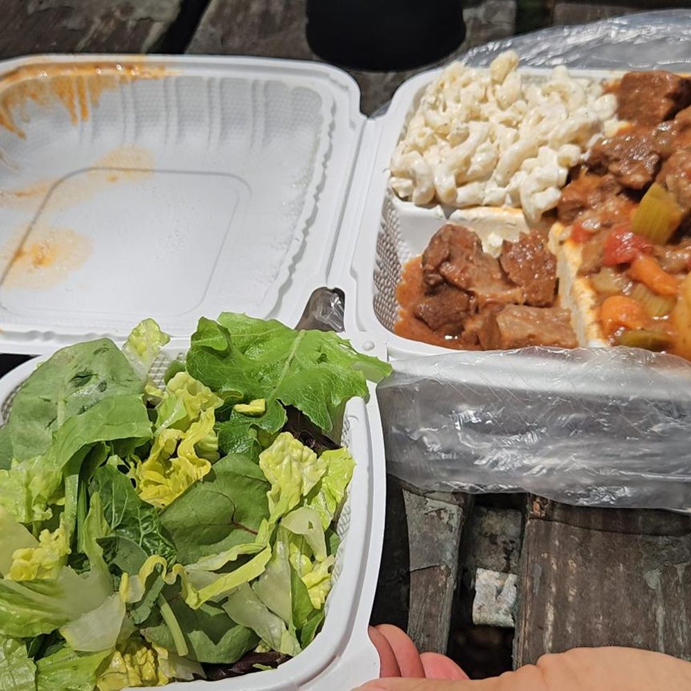 Beef Stew with Once Scoop of Rice & Macaroni & Green Salad Beef Stew with Once Scoop of Rice & Macaroni & Green Salad