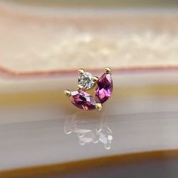 HTC Studios - Phoenix North - Bloom from BVLA. Yellow Gold and Rhodolite. Perfect for rook and earlobes piercings