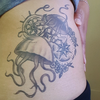 Tattoo Madness - The added floral compass and ship wheel. - Tattoo Near Me - San Bruno, California