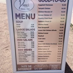 Dianes Bakery & Deli - Take out Meal Menu