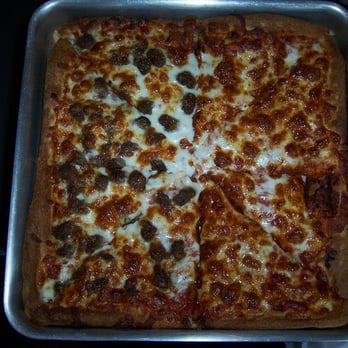 Square Pizza - Three-cheese with one half Italian sausage - Pizza Near Me - Independence, Missouri