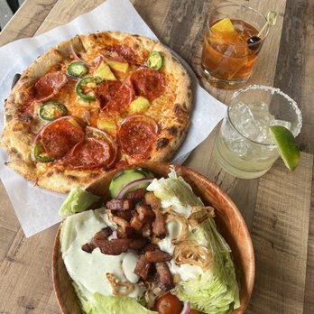 11th Street Station - Wedge salad and pizza from the box and a marg and old fashion from Ernie's - Bars Near Me - Durango, Colorado 11th Street Station - Wedge salad and pizza from the box and a marg and old fashion from Ernie's - Bars Near Me - Durango, Colorado