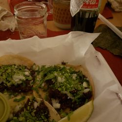 Camila's Mexican Grill - My barbacoa tacos and Mexican Coke! Finished the burrito too quickly for a picture.