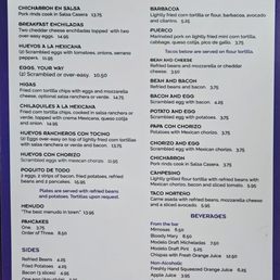 Breakfast menu