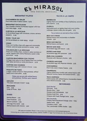 Menu photo 2 El Mirasol San Antonio, TX