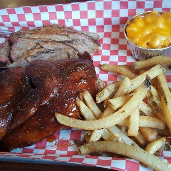 BBQ'd Productions - Chicken/brisket combo with fries and the most amazing mac & cheese ever! - New American Near Me - Third Lake, Illinois BBQ'd Productions - Chicken/brisket combo with fries and the most amazing mac & cheese ever! - New American Near Me - Third Lake, Illinois