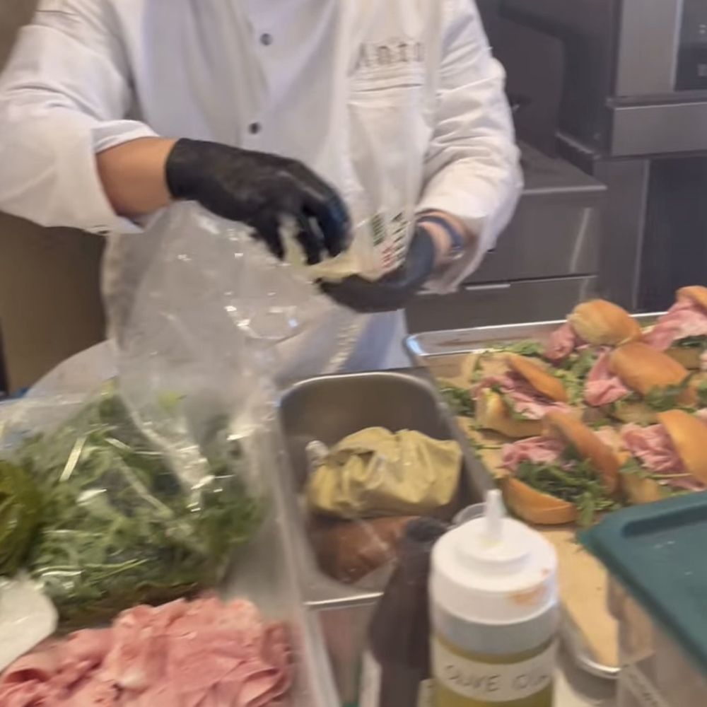 Angelina Bakery,Sandwich & Pinsa - Fort Lee - Making the free sandwich during their grand opening. - Desserts Near Me - Fort Lee, New Jersey