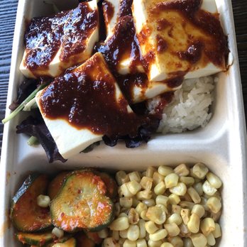 KOBUNGA - Tofu with rice, mixed greens, cucumbers, and corn - Korean Near Me - Los Angeles, California