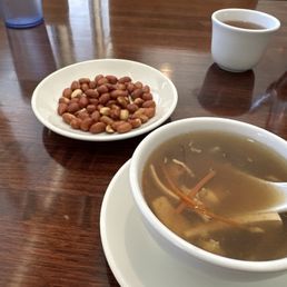 Lunch special soup starter with peanuts. No explanation as to whether nuts were to be added to the soup or just as an additional starter. Lunch special soup starter with peanuts. No explanation as to whether nuts were to be added to the soup or just as an additional starter.