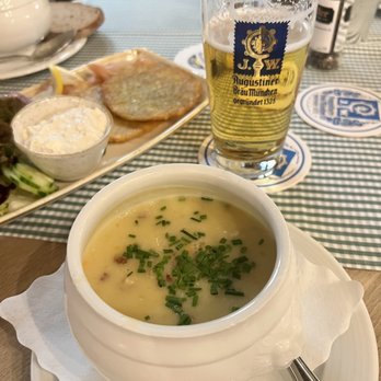 Augustiner-Keller - Best Potato, Chive and Bacon soup I've EVER had! - Bavarian Near Me - Munich, BY