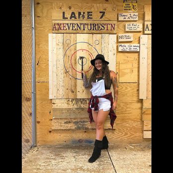 AxeVentures - Nashville - Me getting a bullseye my first visit ! - Axe Throwing Near Me - Nashville, Tennessee