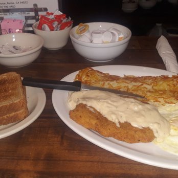Flippy's Cafe - Country fried steak and eggs with hashbrowns and wheat  toast. - Diners Near Me - Rodeo, California