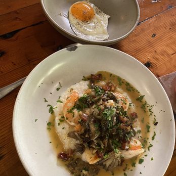 Manuela - shrimp and rice grits with added egg - New American Near Me - Los Angeles, California Manuela - shrimp and rice grits with added egg - New American Near Me - Los Angeles, California