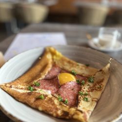 Butterfly Pea Cafe - Black pepper salami crepe