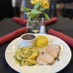 Vanessie - Roast Pork Tenderloin, black beans n yellow rice and calibasitas