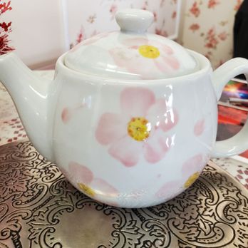 Pamela's - a white teapot with pink flowers - Tea Rooms Near Me - Huntington Beach, California Pamela's - a white teapot with pink flowers - Tea Rooms Near Me - Huntington Beach, California