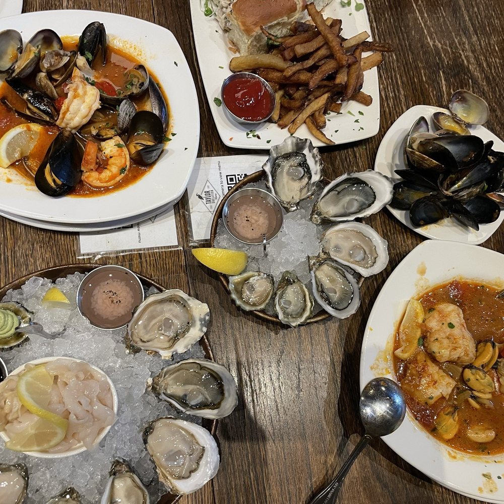 Taylor Shellfish Oyster Bar - Cioppino, Geoduck Sashimi*, Shucker's Dozen* - Seafood Near Me - Seattle, Washington Taylor Shellfish Oyster Bar - Cioppino, Geoduck Sashimi*, Shucker's Dozen* - Seafood Near Me - Seattle, Washington