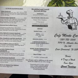 Cafe Monte Carlo - Menu