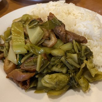 Heng Lay Restaurant - Pork Intestine with Pickled Veg and rice - Cambodian Near Me - Lowell, Massachusetts