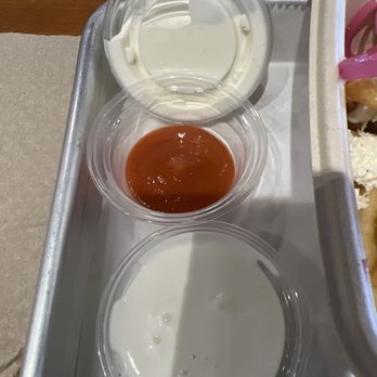 The Kebab Shop - Sauces include the yogurt, garlic sauce, and the super hot hot sauce - Mediterranean Near Me - Georgetown, Texas