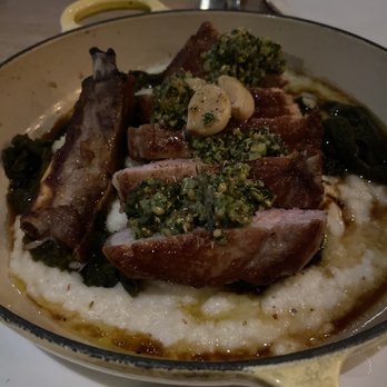 Small Batch - Pork chops. Moist pork chops with creamy polenta. I don't want to know the calorie count but so worth it. - New American Near Me - Garden City, New York Small Batch - Pork chops. Moist pork chops with creamy polenta. I don't want to know the calorie count but so worth it. - New American Near Me - Garden City, New York