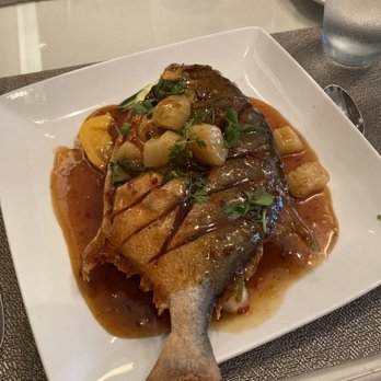 Moon River Thai - Tonight's special - Golden pampano (whole fried fish with pineapple chili sauce, vegetables, and jasmine rice) - Thai Near Me - Danville, Virginia