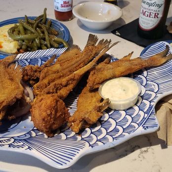 Aunt Catfish's - Fried catfish dinner with green beans. cheese grits, cole slaw, and macaroni salad. - Southern Near Me - Port Orange, Florida