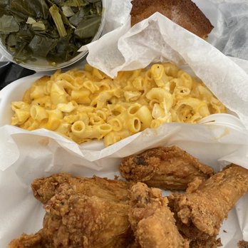 KK'S Oh Taste and See - Wings, double side order Mac and extra side greens wit cornbread - Soul Food Near Me - Moreno Valley, California