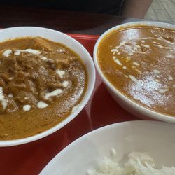 Tikka Twist Curry (left) and Paneer Butter Masala Curry (right)