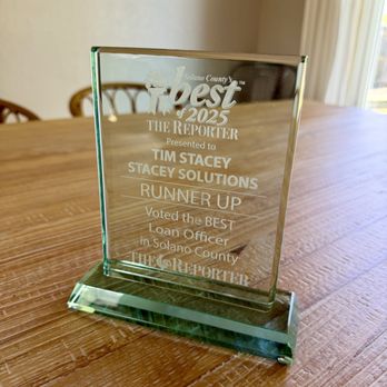 Stacey Solutions - Solano County Best of 2025 award recognizing Tim Stacey of Stacey Solutions as Runner Up for Best Loan Officer in Solano County. - Mortgage Brokers Near Me - Fairfield, California Stacey Solutions - Solano County Best of 2025 award recognizing Tim Stacey of Stacey Solutions as Runner Up for Best Loan Officer in Solano County. - Mortgage Brokers Near Me - Fairfield, California